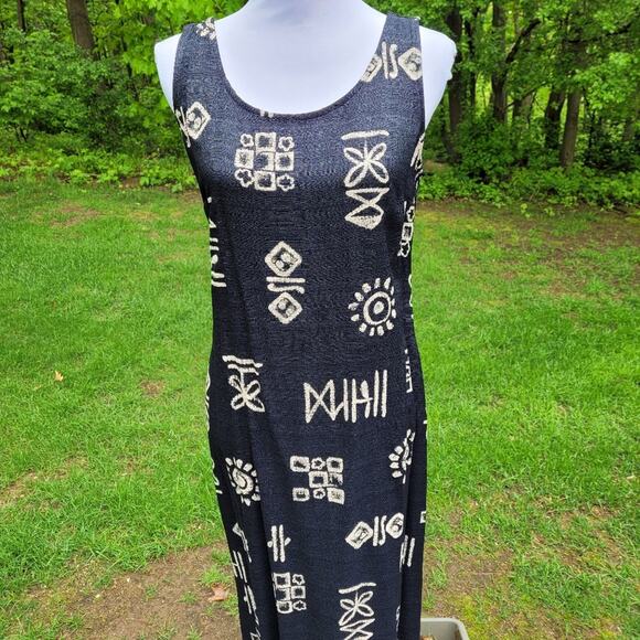 Black Tribal Pattern Sleeveless Maxi Dress size Medium - Picture 4 of 8